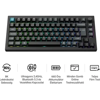 Keychron Q1 Ultra 8K Bluetooth / vezeték nélküli magyar Silk POM Red mechanikus billentyűzet fekete – 2. kép