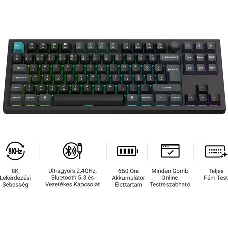 Keychron Q3 Ultra 8K Bluetooth / vezeték nélküli magyar Silk POM Banana mechanikus billentyűzet fekete – 2. kép