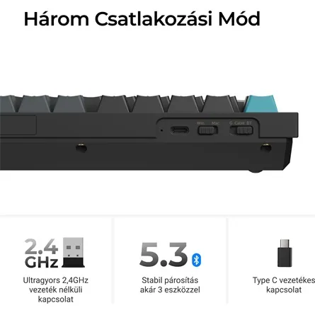 Keychron Q3 Ultra 8K Bluetooth / vezeték nélküli magyar Silk POM Banana mechanikus billentyűzet fekete – 7. kép