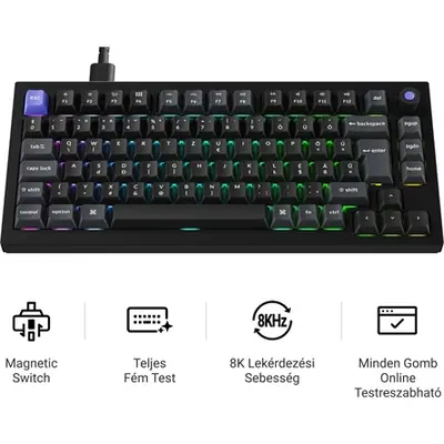 Keychron Q1 HE 8K USB magyar Ultra-fast Lime Magnetic mechanikus billentyűzet fekete – 2. kép