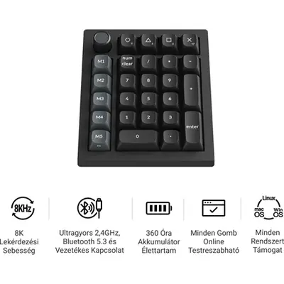 Keychron V0 Ultra 8K Bluetooth / vezeték nélküli Silk POM Brown mechanikus numerikus billentyűzet fekete – 2. kép