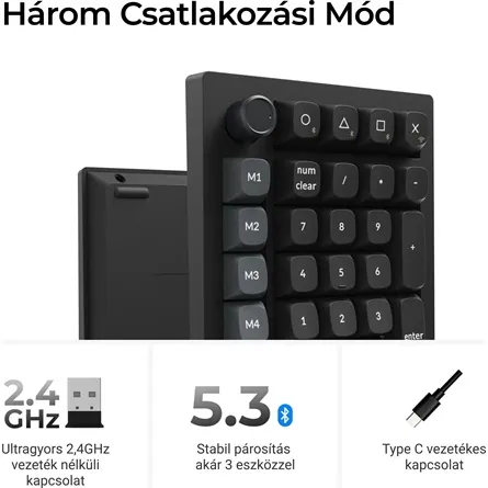 Keychron V0 Ultra 8K Bluetooth / vezeték nélküli Silk POM Banana mechanikus numerikus billentyűzet fekete – 7. kép