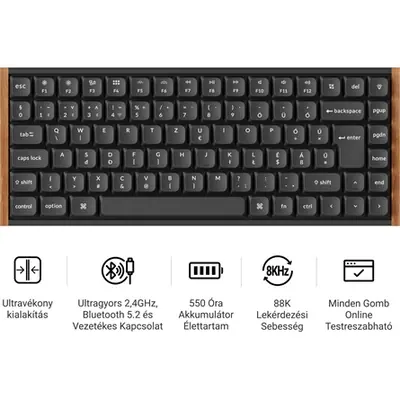 Keychron K3 Ultra 8K Bluetooth / vezeték nélküli magyar Milk POM Red mechanikus billentyűzet fekete – 2. kép