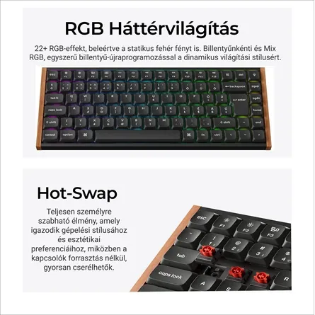Keychron K3 Ultra 8K Bluetooth / vezeték nélküli magyar Milk POM Red mechanikus billentyűzet fekete – 7. kép