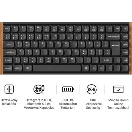 Keychron K3 Ultra 8K Bluetooth / vezeték nélküli magyar Milk POM Brown mechanikus billentyűzet fekete – 2. kép