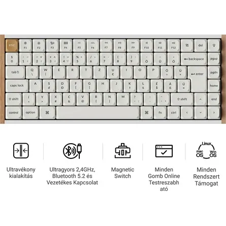 Keychron K3 HE Bluetooth / vezeték nélküli magyar Ultra-fast Lime Magnetic mechanikus billentyűzet fehér – 2. kép
