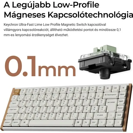 Keychron K3 HE Bluetooth / vezeték nélküli magyar Ultra-fast Lime Magnetic mechanikus billentyűzet fehér – 3. kép