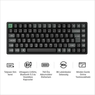 Keychron K2 Ultra 8K Bluetooth / vezeték nélküli magyar Apex Brown mechanikus billentyűzet fekete – 2. kép