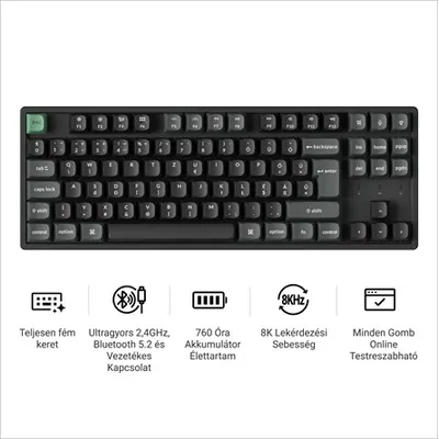 Keychron K8 Ultra 8K Bluetooth / vezeték nélküli magyar Apex Banana mechanikus billentyűzet fekete – 2. kép