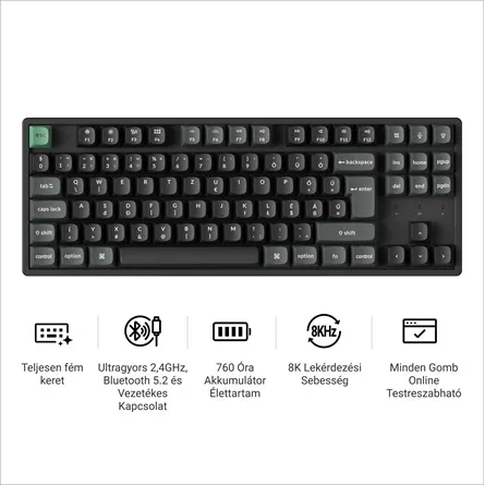 Keychron K8 Ultra 8K Bluetooth / vezeték nélküli magyar Apex Banana mechanikus billentyűzet fekete – 2. kép