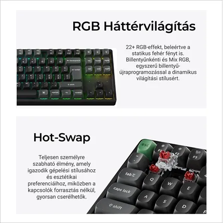Keychron K8 Ultra 8K Bluetooth / vezeték nélküli magyar Apex Banana mechanikus billentyűzet fekete – 7. kép