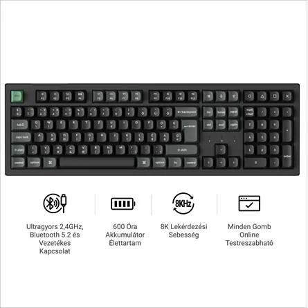 Keychron K10 Ultra 8K Bluetooth / vezeték nélküli magyar Apex Brown mechanikus billentyűzet fekete – 2. kép