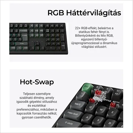 Keychron K10 Ultra 8K Bluetooth / vezeték nélküli magyar Apex Banana mechanikus billentyűzet fekete – 6. kép