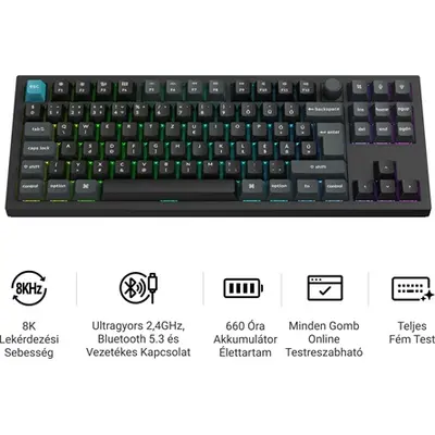 Keychron Q3 Ultra 8K Bluetooth / vezeték nélküli magyar Silk POM Banana mechanikus billentyűzet fekete (Bontott!) – 2. kép
