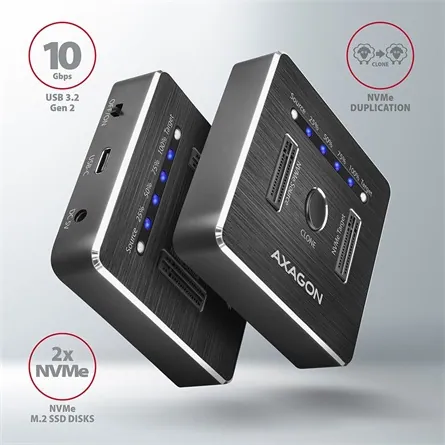 AXAGON ADSA-M2C SuperSpeed USB-C 10 Gbps Dual NVMe M.2 SSD Clone Master Dock – 2. kép