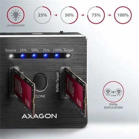 AXAGON ADSA-M2C SuperSpeed USB-C 10 Gbps Dual NVMe M.2 SSD Clone Master Dock – 3. kép
