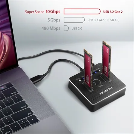 AXAGON ADSA-M2C SuperSpeed USB-C 10 Gbps Dual NVMe M.2 SSD Clone Master Dock – 4. kép
