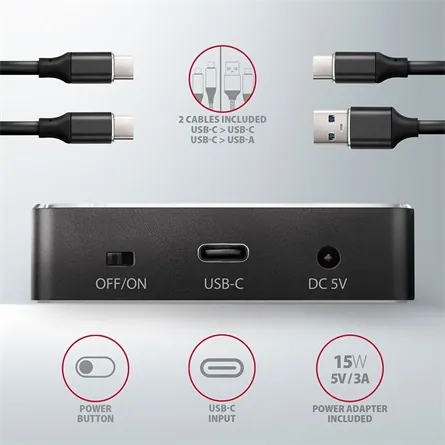 AXAGON ADSA-M2C SuperSpeed USB-C 10 Gbps Dual NVMe M.2 SSD Clone Master Dock – 7. kép