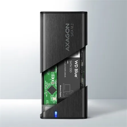 AXAGON EEM2-SBC SuperSpeed+ USB-C - M.2 SATA SSD RAW Box Black – 4. kép