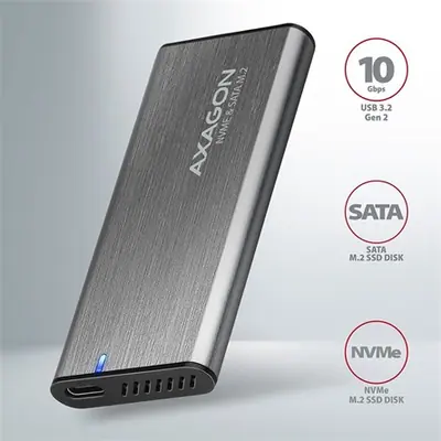 AXAGON EEM2-SG2 SuperSpeed+ USB-C - M.2 NVMe & SATA SSD RAW box Grey – 2. kép