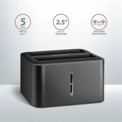 AXAGON ADSA-D25 SuperSpeed USB Dual 2,5" SSD/HDD Mini Dock Black – 2. kép