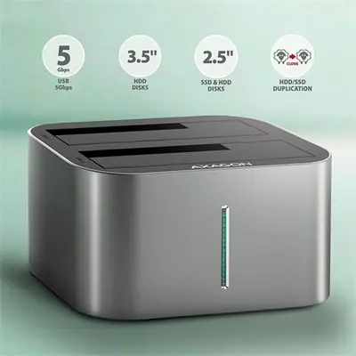 AXAGON ADSA-DC SuperSpeed USB DUAL2.5"/3.5" HDD/SSD DUAL dock – 2. kép