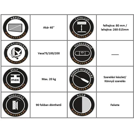 Harmantrade CM100 17"-40" TV mennyezeti tartó fekete – 3. kép