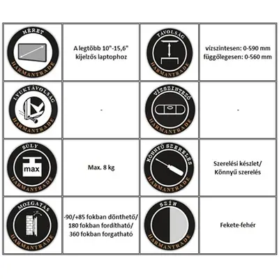 Harmantrade LRA30 rugós karos notebook asztali állvány fekete-fehér – 2. kép