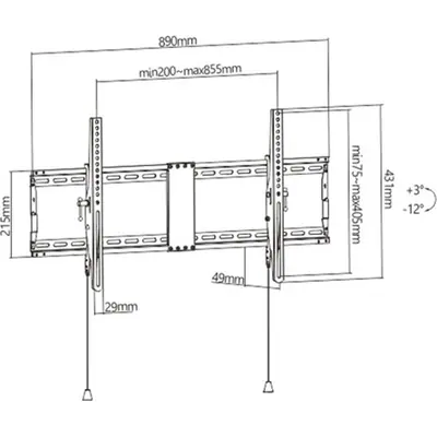 Gembird WM-90T-01 Filt TV Wall Mount 43"-90" Black – 2. kép