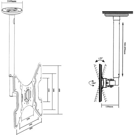 Harmantrade CM205 32"-55" TV mennyezeti tartó fekete 444-794mm – 3. kép