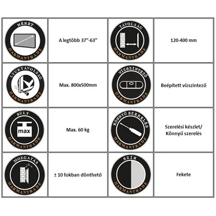 Harmantrade ML-P17 37"-65" TV fali tartó fekete – 2. kép