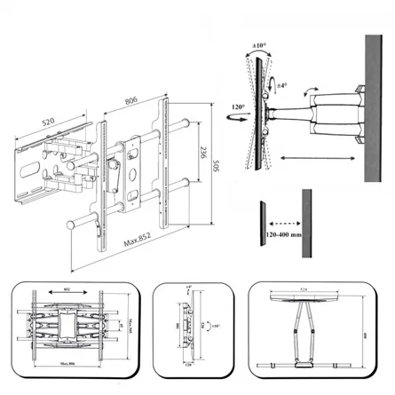 Harmantrade ML-P17 37"-65" TV fali tartó fekete – 3. kép