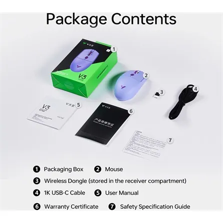 VXE Dragonfly V3 PRO optikai Bluetooth gaming egér lila – 6. kép