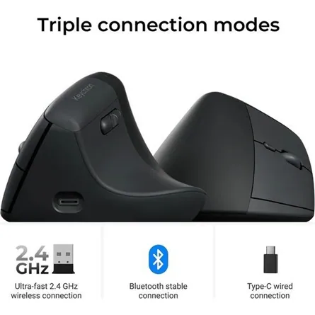 Keychron BM27 Ergonomic optikai Bluetooth / vezeték nélküli egér fekete-szürke – 7. kép