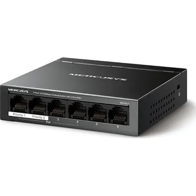 Mercusys Switch  PoE - MS106LP (6 port 100Mbps; 4 af/at PoE+ port; 40W; 250m; fém ház) – 2. kép