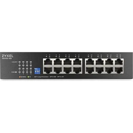 ZYXEL Switch 16x1000Mbps Fémházas Rackes Unmanaged DIP Selector, GS1100-16S-EU0101F