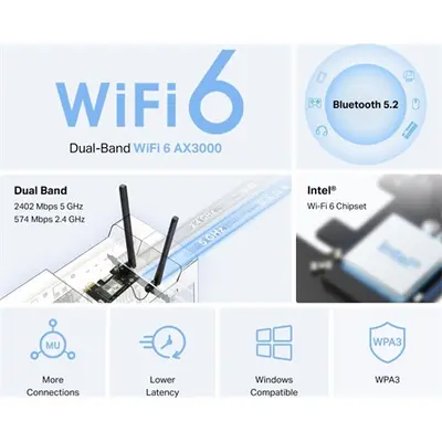 Mercusys MA80XE WiFi + Bluetooth 5.2 PCX AX3000 – 2. kép