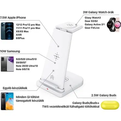 Boost YM-UD21S 3-in-1 15W univerzális vezeték nélküli töltő adapter fehér – 2. kép