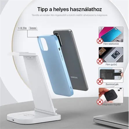 Boost YM-UD21S 3-in-1 15W univerzális vezeték nélküli töltő adapter fehér – 3. kép