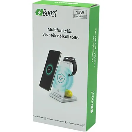 Boost YM-UD21S 3-in-1 15W univerzális vezeték nélküli töltő adapter fehér – 6. kép