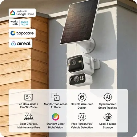 TP-LINK Wireless Kamera Cloud kültéri Dual + Okos Solar Panel IP65, TAPO C675D KIT – 8. kép