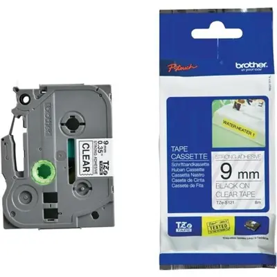 Brother TZE-121 laminált P-touch szalag (9mm) Black on Clear - 8m