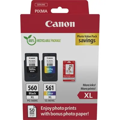 Canon PG-560 XL + CL-561 XL Multipack tintapatron + Photo Paper Value Pack