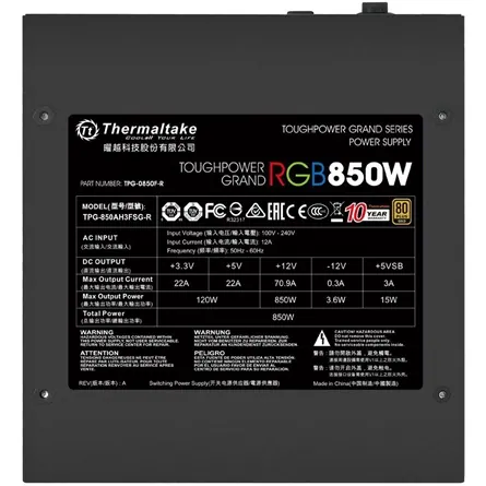 Thermaltake Toughpower Grand RGB ATX desktop tápegység 850W 80+ Gold BOX – 6. kép