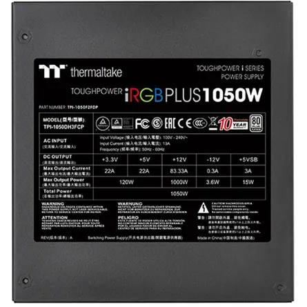 Thermaltake Toughpower iRGB PLUS ATX gamer tápegység 1050W 80+ Platinum BOX – 6. kép