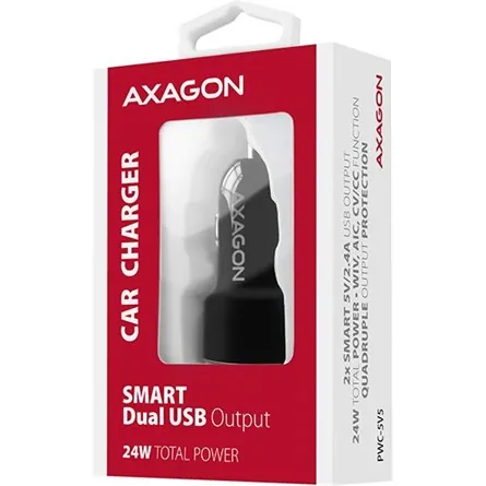 AXAGON PWC-5V5 2.4A + 2.4A Car Charger Black – 2. kép