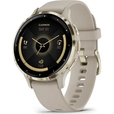 Garmin Venu 3S Soft Gold Stainless Steel Bezel with French Gray Case and Silicone Band – 2. kép