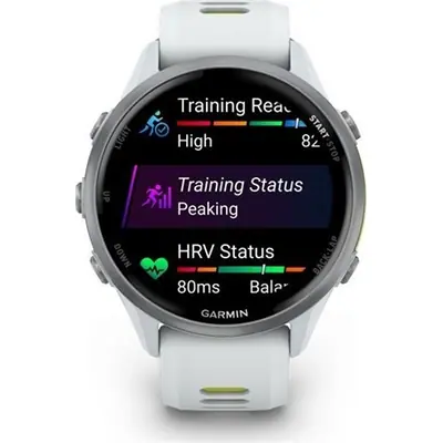 Garmin Forerunner 970 Titanium with Whitestone Case and Whitestone/Translucent Amp Yellow Band