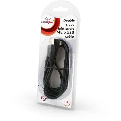 Gembird USB-A 2.0 -> USB-B 2.0 micro M/M adatkábel 1.8m fekete 90°jobb – 2. kép