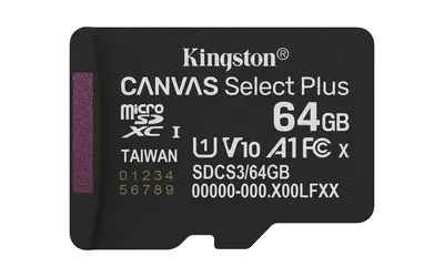 Kingston 64GB microSDXC Canvas Select Plus Gen3 Class 10 UHS-1 A1 V10 adapter nélkül